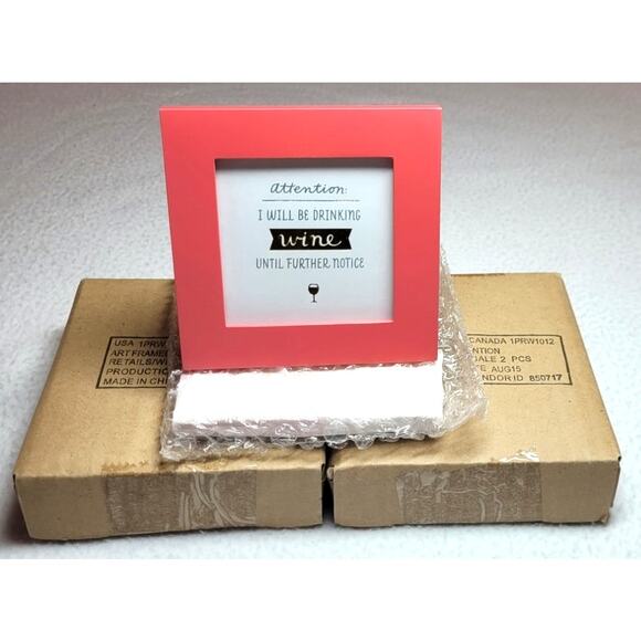 Hallmark Attention Framed Art 6 Pc Lot Pink Frame Wine Drinking Saying Quote - Picture 1 of 7